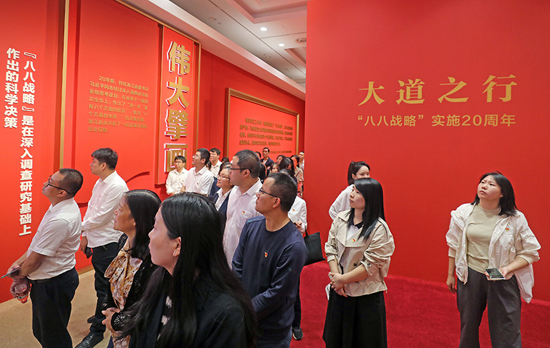大道之行——“八八戰(zhàn)略”實(shí)施20周年大型主題展覽開展以來(lái)，觀眾絡(luò)繹不絕。